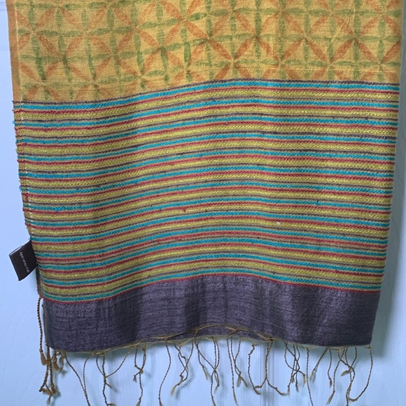 Karomi Indian scarf/stole pattern with stripes- warm jewel/earth tones 100% silk - Picture 2 of 9